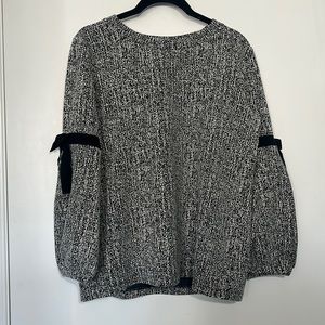 Karl Lagerfeld Black & Grey Balloon Sleeve with Bow Detail Long Sleeve Top